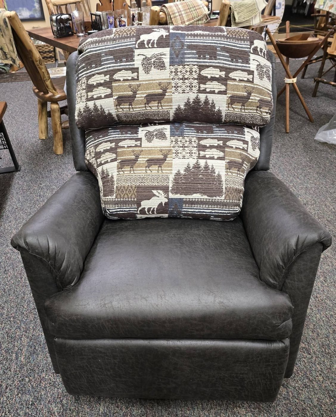 Swivel Rocker Recliner in Moosehead Teal and Palance Steel