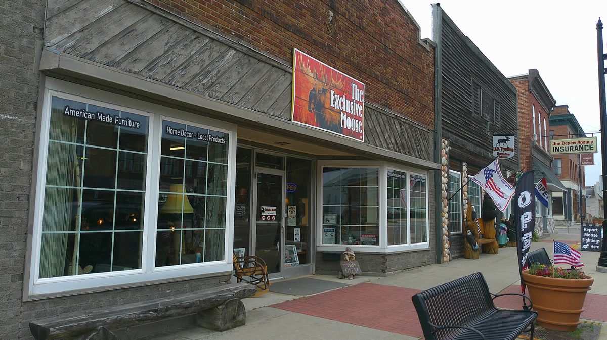 Exclusive Moose entrance with American Made Furniture window signage